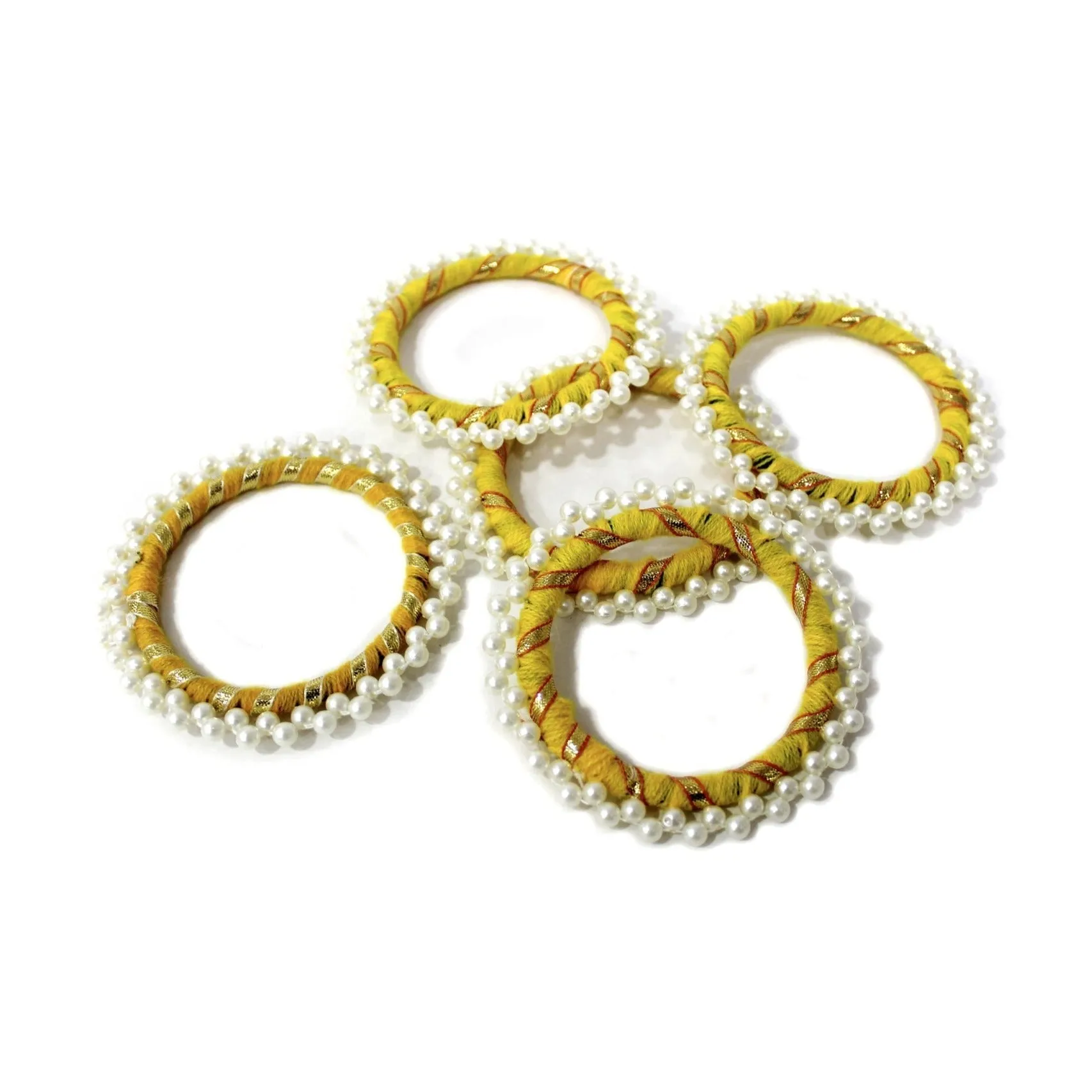 🌟 Threaded Round Large Bangle with Gota & Beads | Craft & Decoration | 10Pcs 🎨