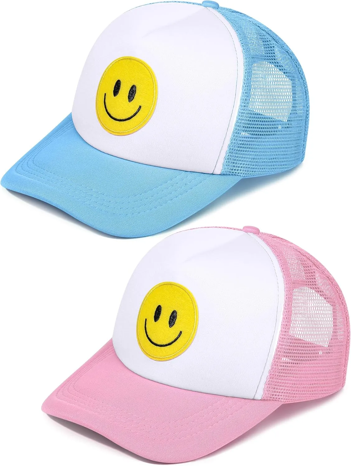 2 Pcs Smile Face Baseball Cap Smile Trucker Hat Mesh Adjustable Baseball Cap Retro Preppy Hats for Women