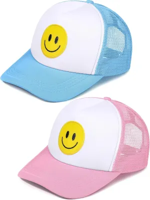 2 Pcs Smile Face Baseball Cap Smile Trucker Hat Mesh Adjustable Baseball Cap Retro Preppy Hats for Women