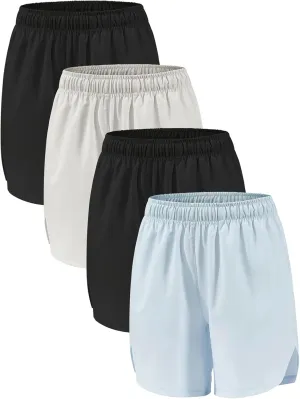 4 Pack Girls Athletic Shorts,Girls Basketball Shorts,Kids Workout Soccer Short for Girl with Drawstring & Pockets