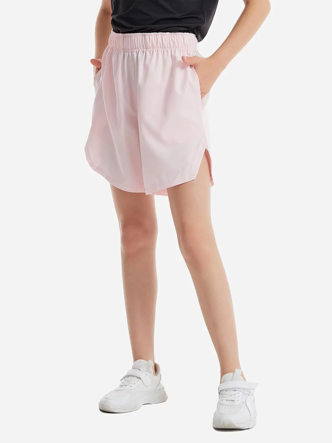 4 Pack Girls Athletic Shorts,Girls Basketball Shorts,Kids Workout Soccer Short for Girl with Drawstring & Pockets