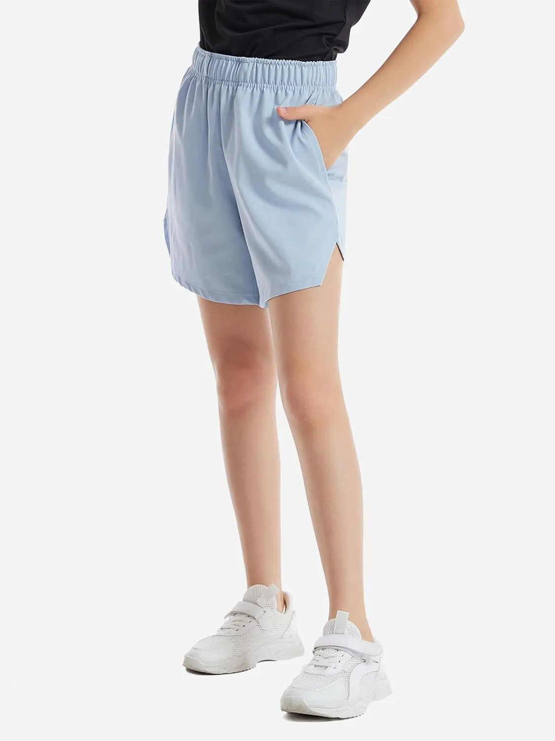 4 Pack Girls Athletic Shorts,Girls Basketball Shorts,Kids Workout Soccer Short for Girl with Drawstring & Pockets