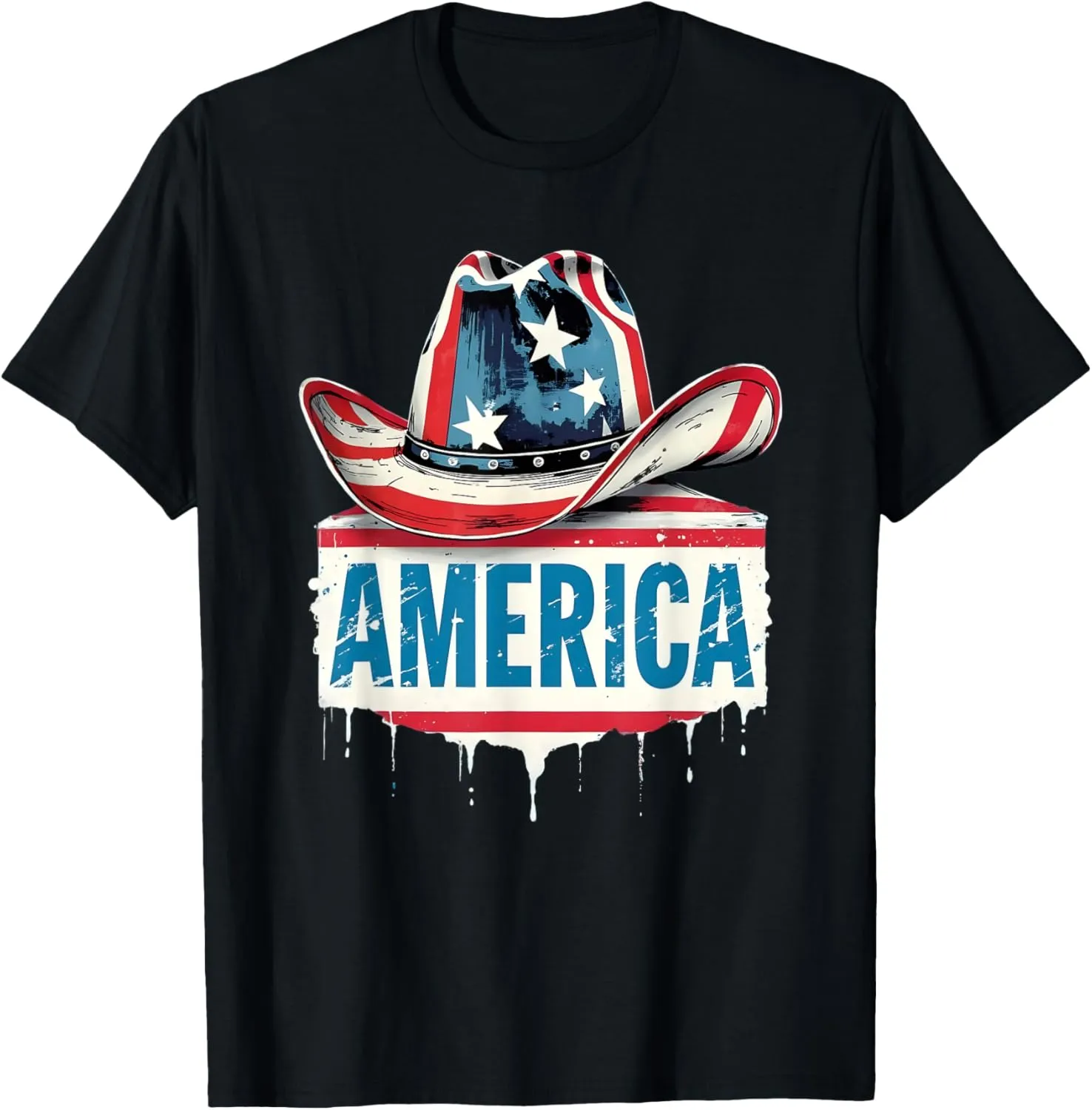 American Flag Cowboy Hat 4th Of July Western Patriotic T-Shirt