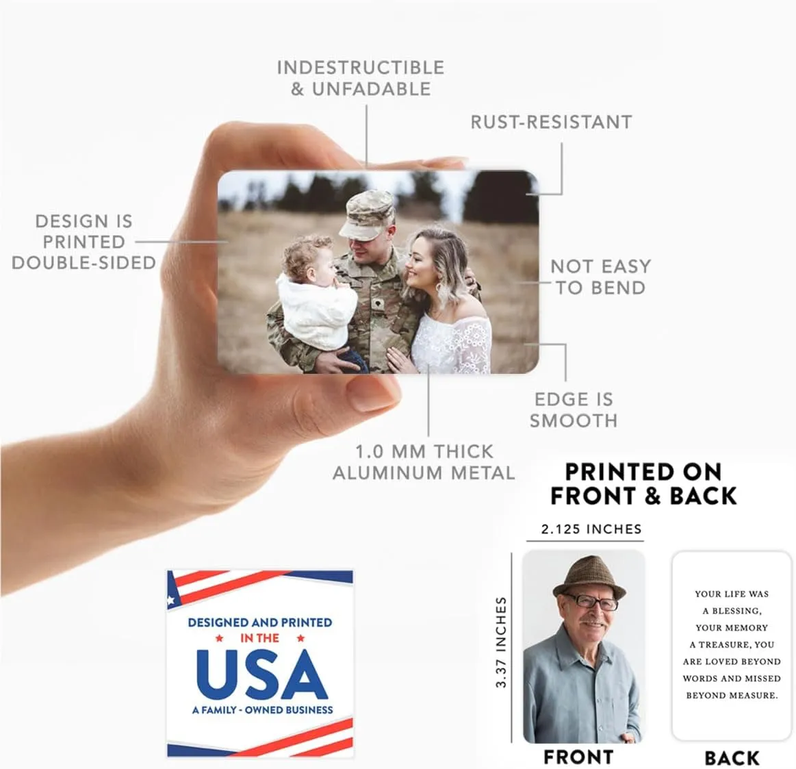 Andaz Press Personalized Photo Wallet Insert with Custom Picture, Text, or Quote Message - Two Sides Metal Wallet Card, 3.37" x 2.125"