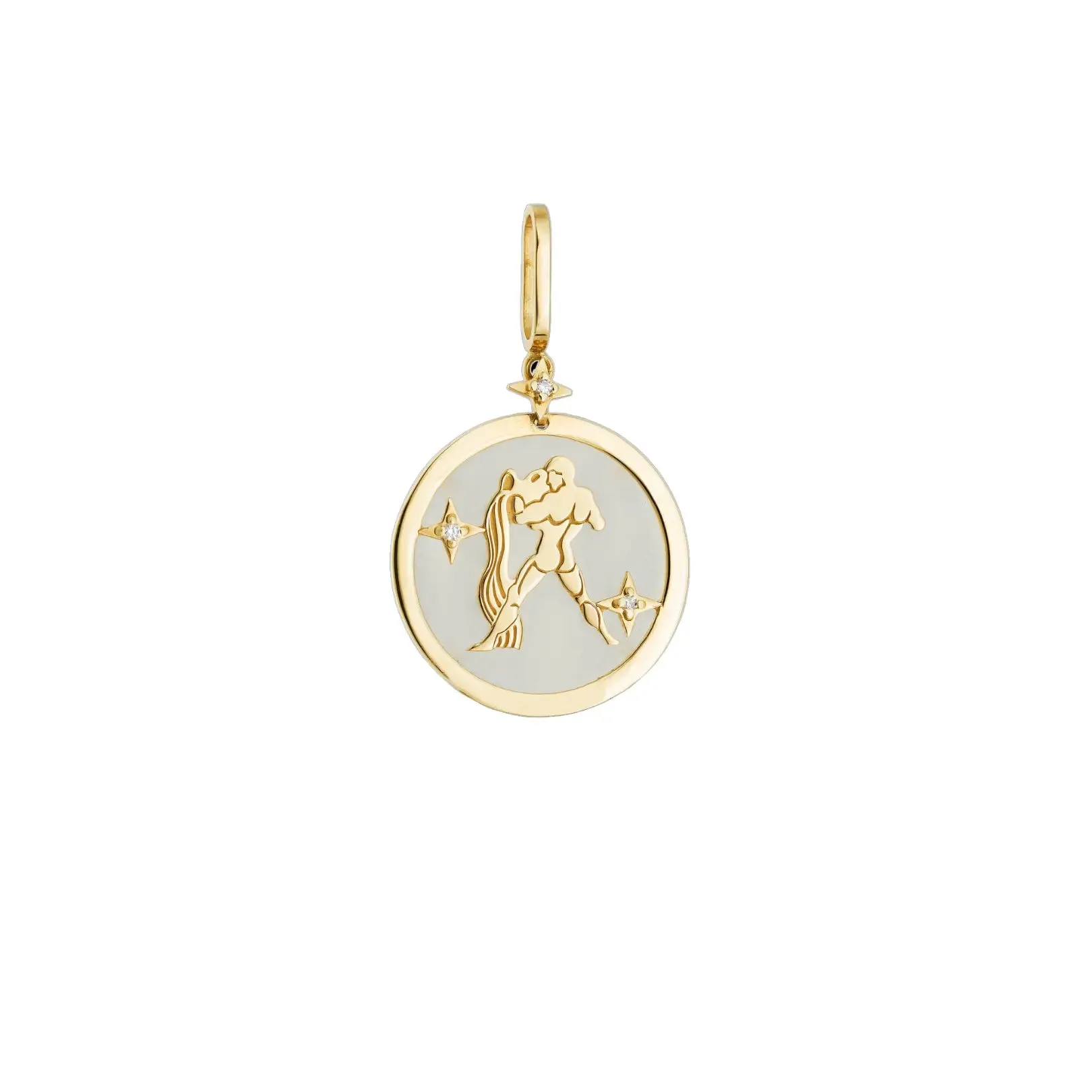 Aquarius Zodiac White Quartz Diamond Pendant