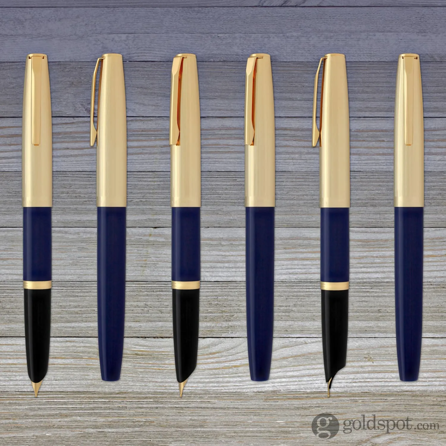 Aurora Duo Cart Fountain Pen - Dark Blue Resin with Gold Plated Cap, Medium Point