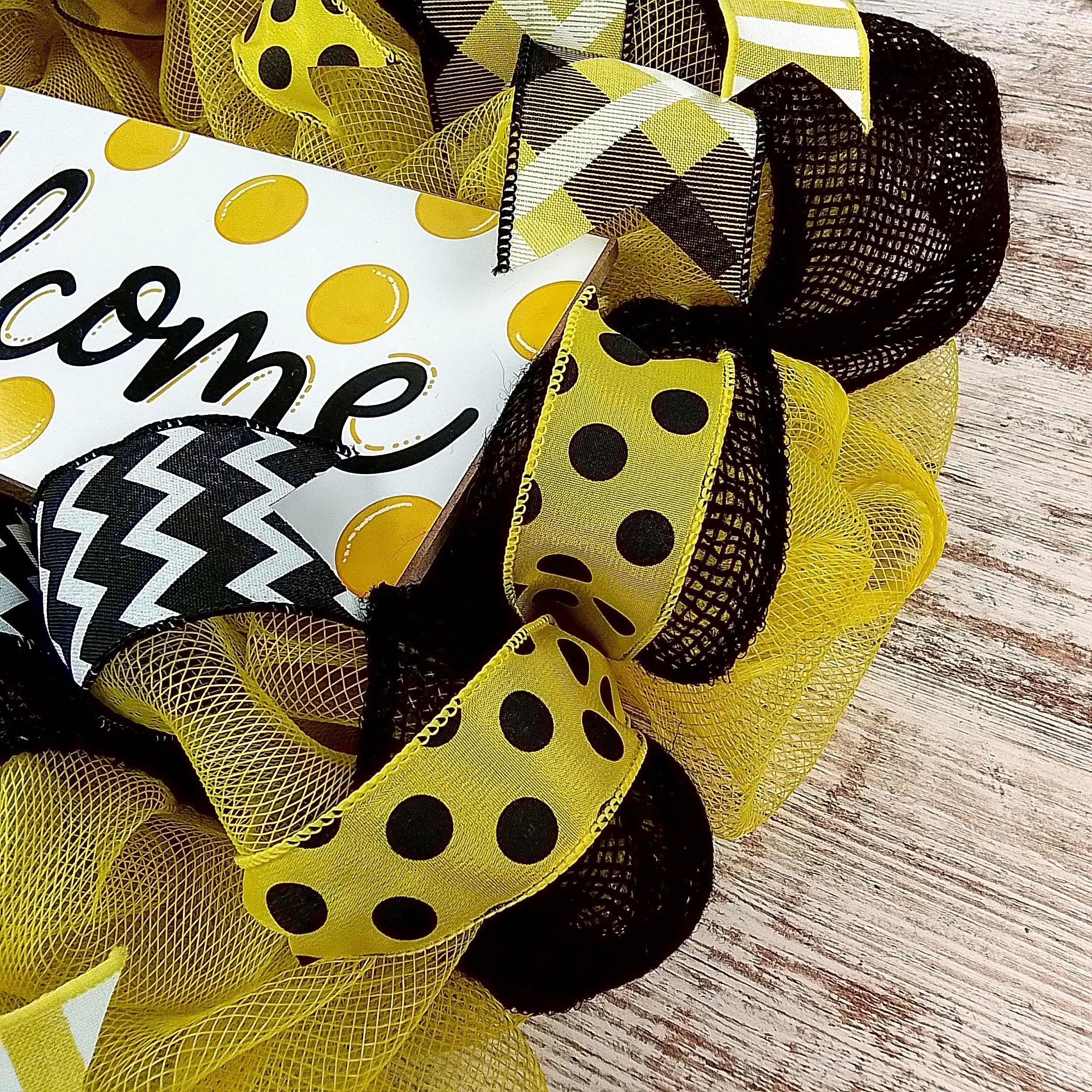 Bee Burlap Door Wreath, Honeybee Decor Yellow Black White