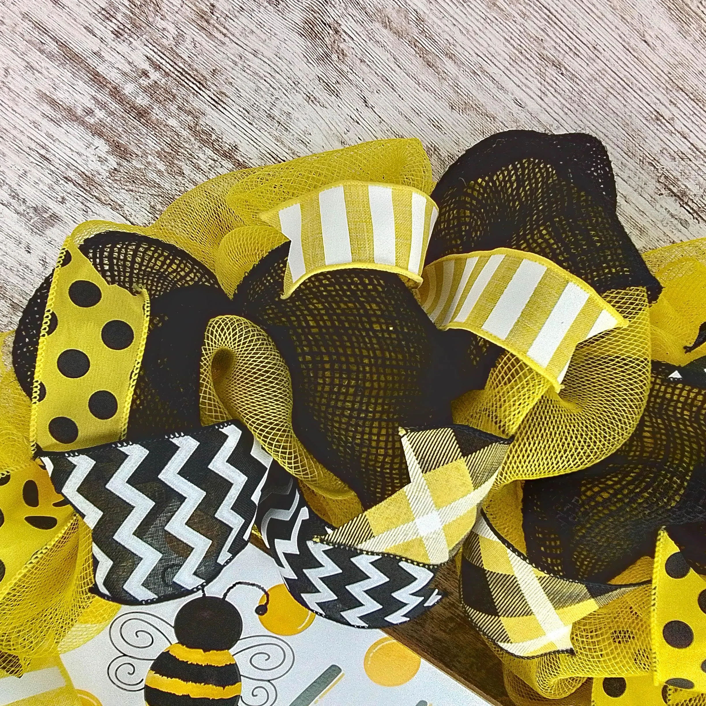 Bee Burlap Door Wreath, Honeybee Decor Yellow Black White