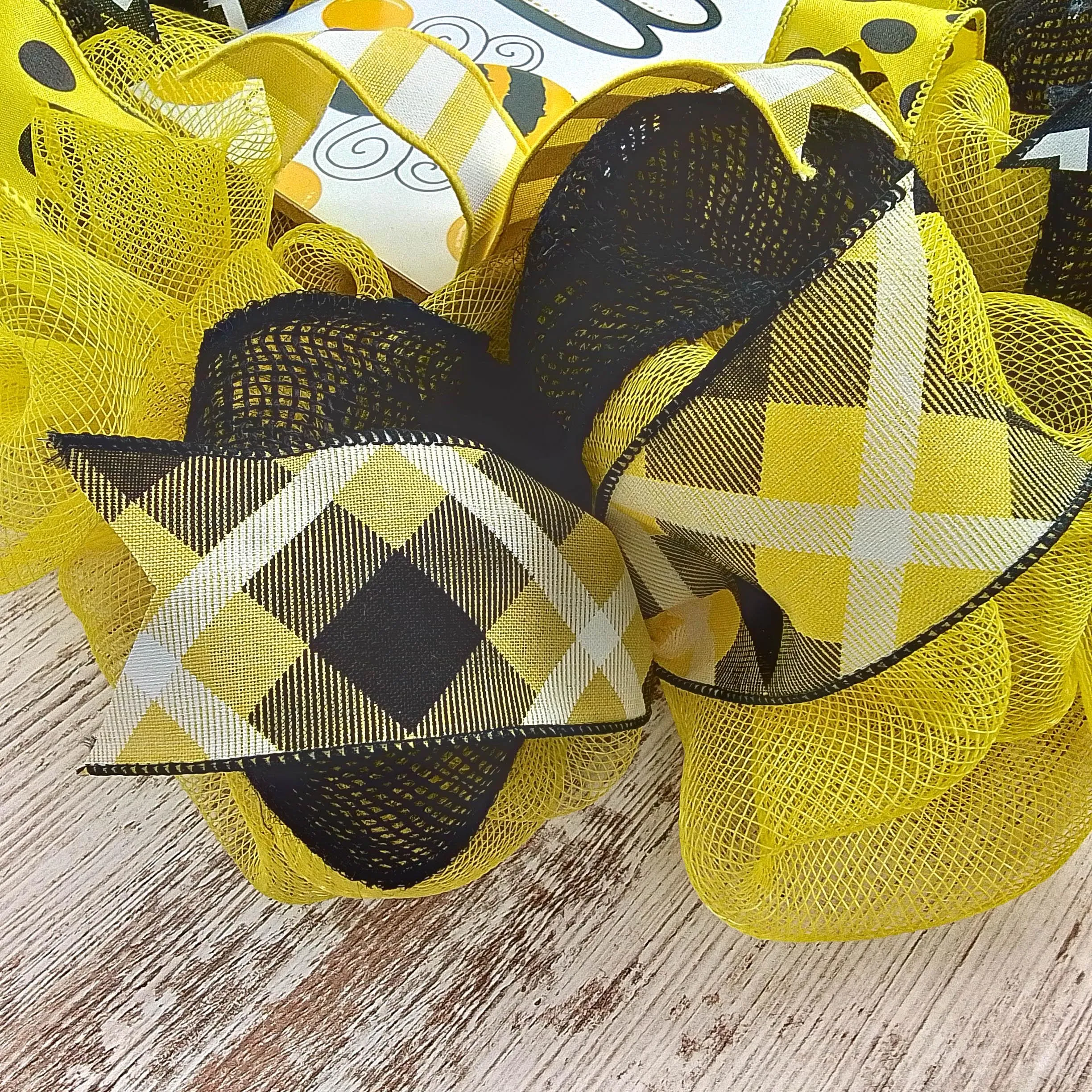 Bee Burlap Door Wreath, Honeybee Decor Yellow Black White