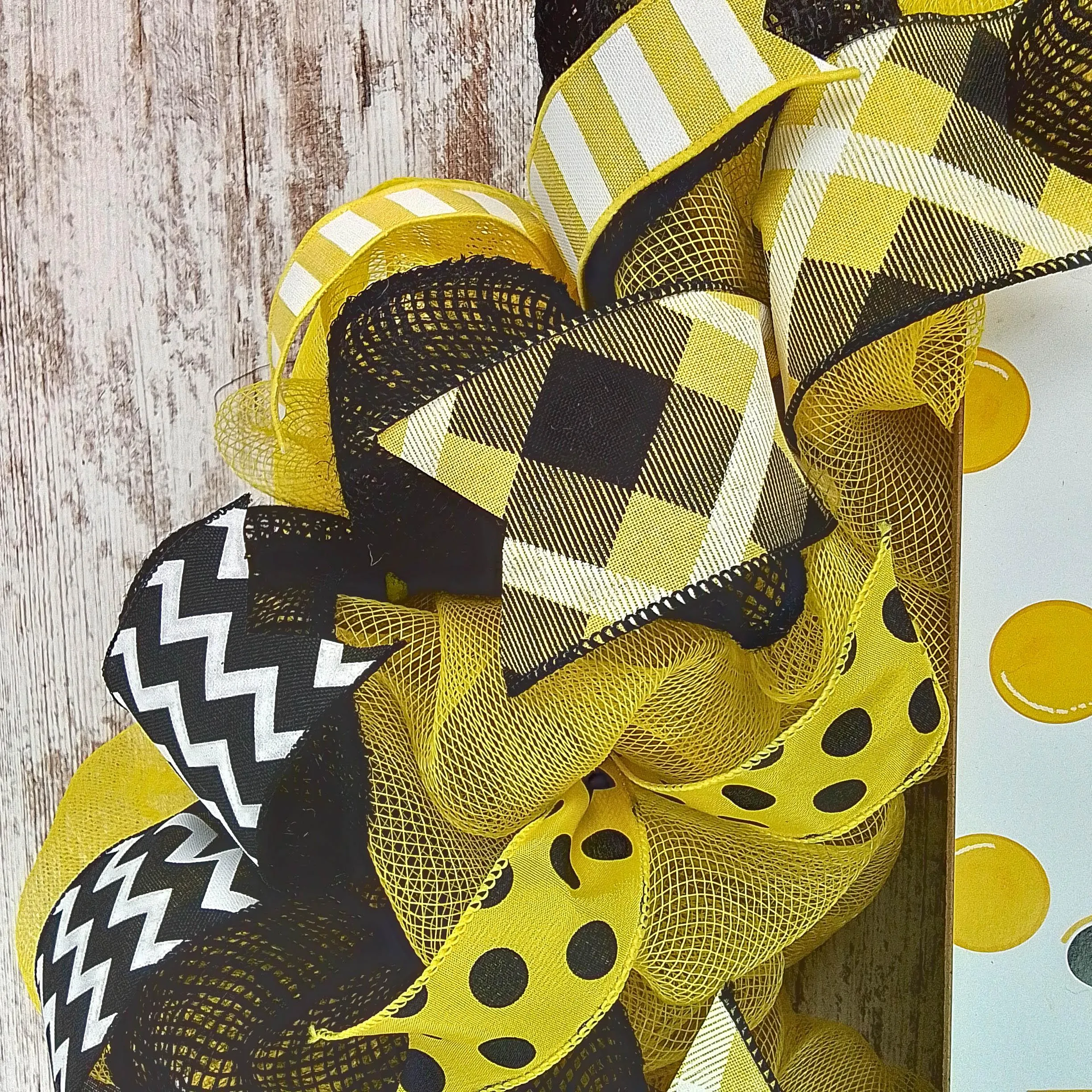 Bee Burlap Door Wreath, Honeybee Decor Yellow Black White