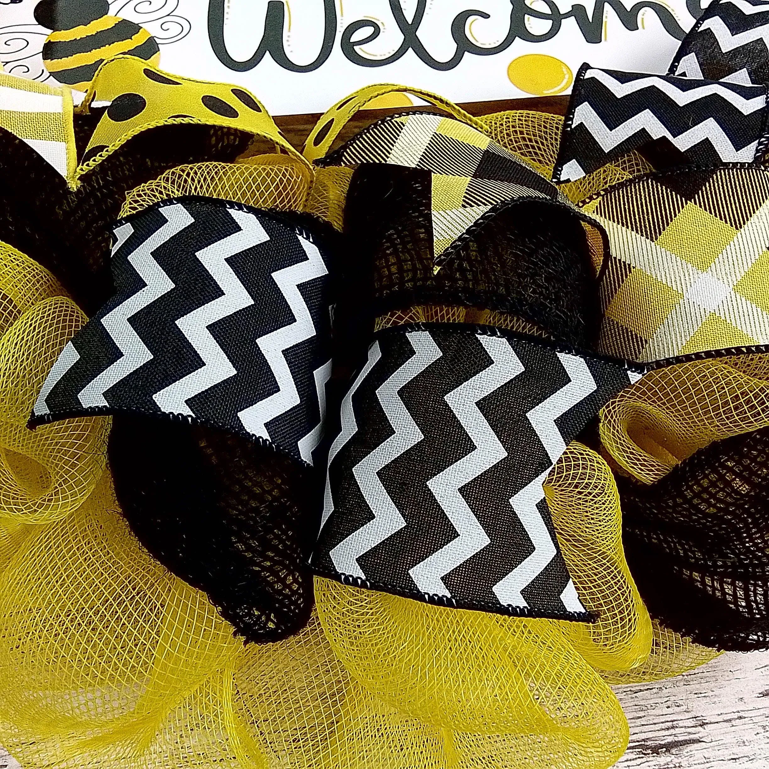 Bee Burlap Door Wreath, Honeybee Decor Yellow Black White