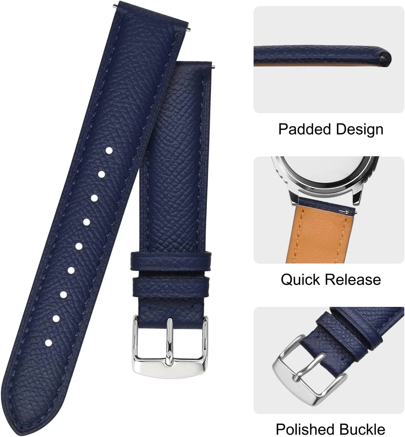 BISONSTRAP Texture Leather Watch Straps for Women and Men, Watch Replacement Bands with Quick Release, 16mm 18mm 19mm 20mm 22mm
