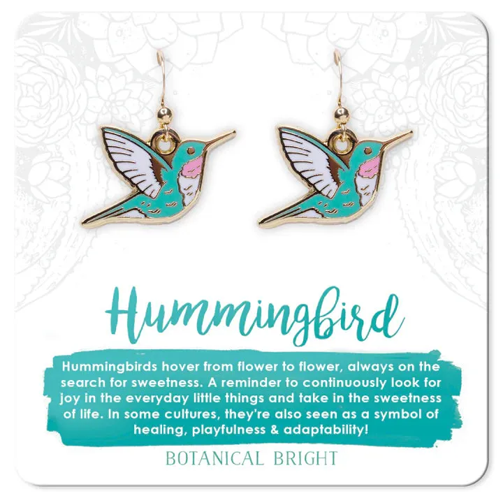 Botanical Bright Dangle Earrings - Hummingbird