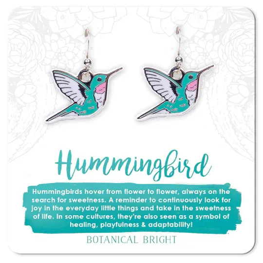 Botanical Bright Dangle Earrings - Hummingbird