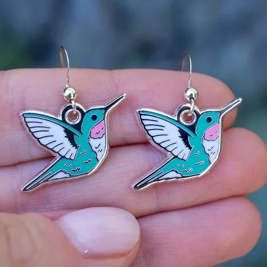 Botanical Bright Dangle Earrings - Hummingbird