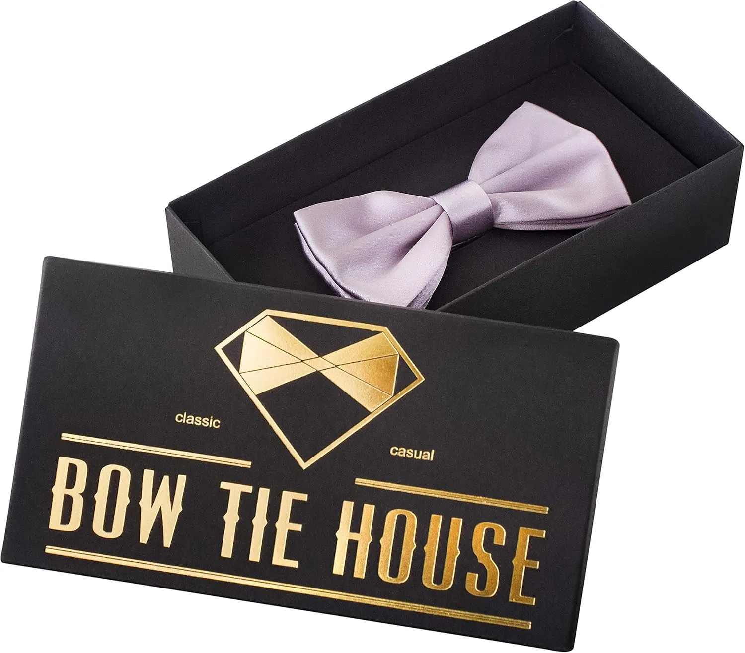 Bow Tie House Real Silk Classic Pre-Tied Bow Tie Formal Solid Tuxedo with Gift Box