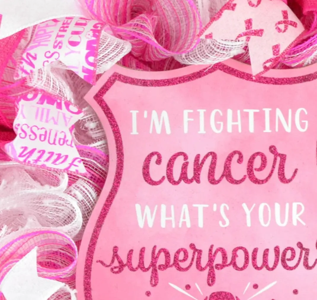 Breast Cancer Awareness Wreath - Pink White Burlap Wreath - Cancer Awareness Survivor Gift