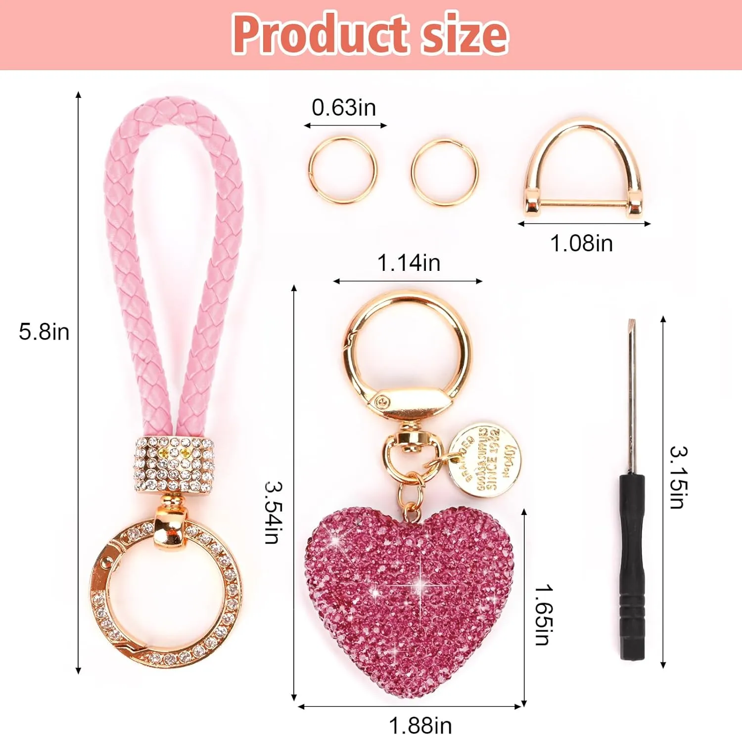 Car Keychain for Women with Rhinestone Heart Shape Bling Girl Cute Keychain for Christmas,Personalized Gift