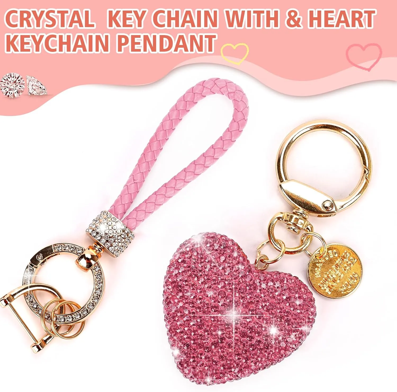 Car Keychain for Women with Rhinestone Heart Shape Bling Girl Cute Keychain for Christmas,Personalized Gift