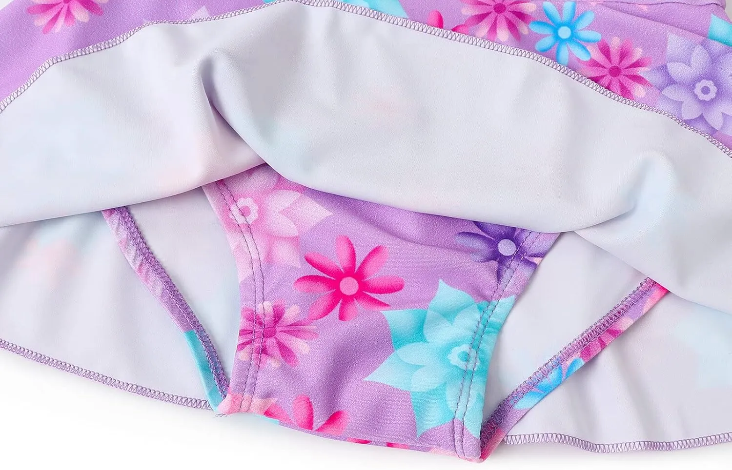 COTRIO Princess Bathing Suit for Girls Swimsuit Floral Ruffle 2 Piece Bikini Set Swimming Suits Off Shoulder Beach Swimwear