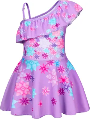 COTRIO Princess Bathing Suit for Girls Swimsuit Floral Ruffle 2 Piece Bikini Set Swimming Suits Off Shoulder Beach Swimwear