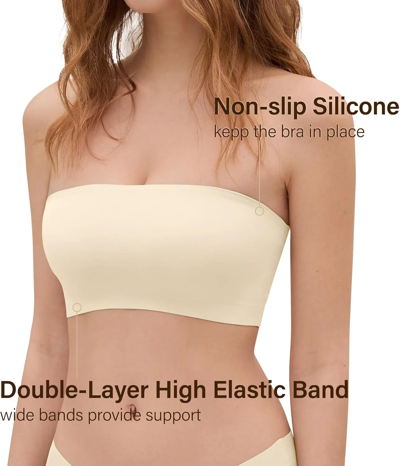 DEANGELMON Strapless Bras for Women Non-Slip Silicone Bandeau Seamless Tube Top Bralette Comfy Non Padded Stretchy Stylish