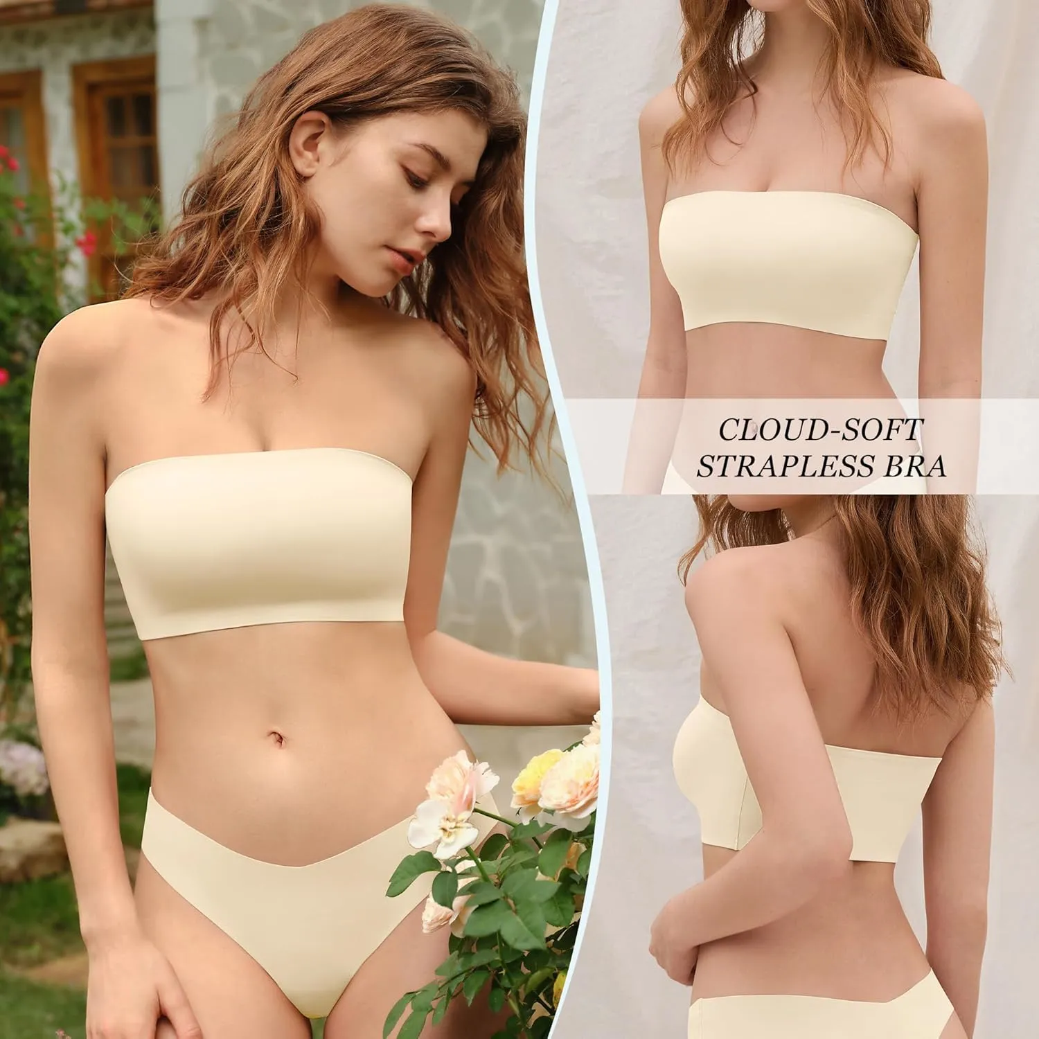 DEANGELMON Strapless Bras for Women Non-Slip Silicone Bandeau Seamless Tube Top Bralette Comfy Non Padded Stretchy Stylish