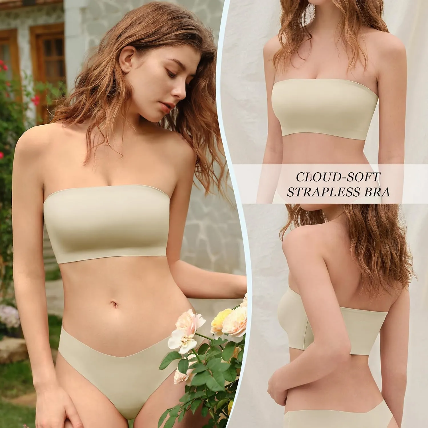 DEANGELMON Strapless Bras for Women Non-Slip Silicone Bandeau Seamless Tube Top Bralette Comfy Non Padded Stretchy Stylish
