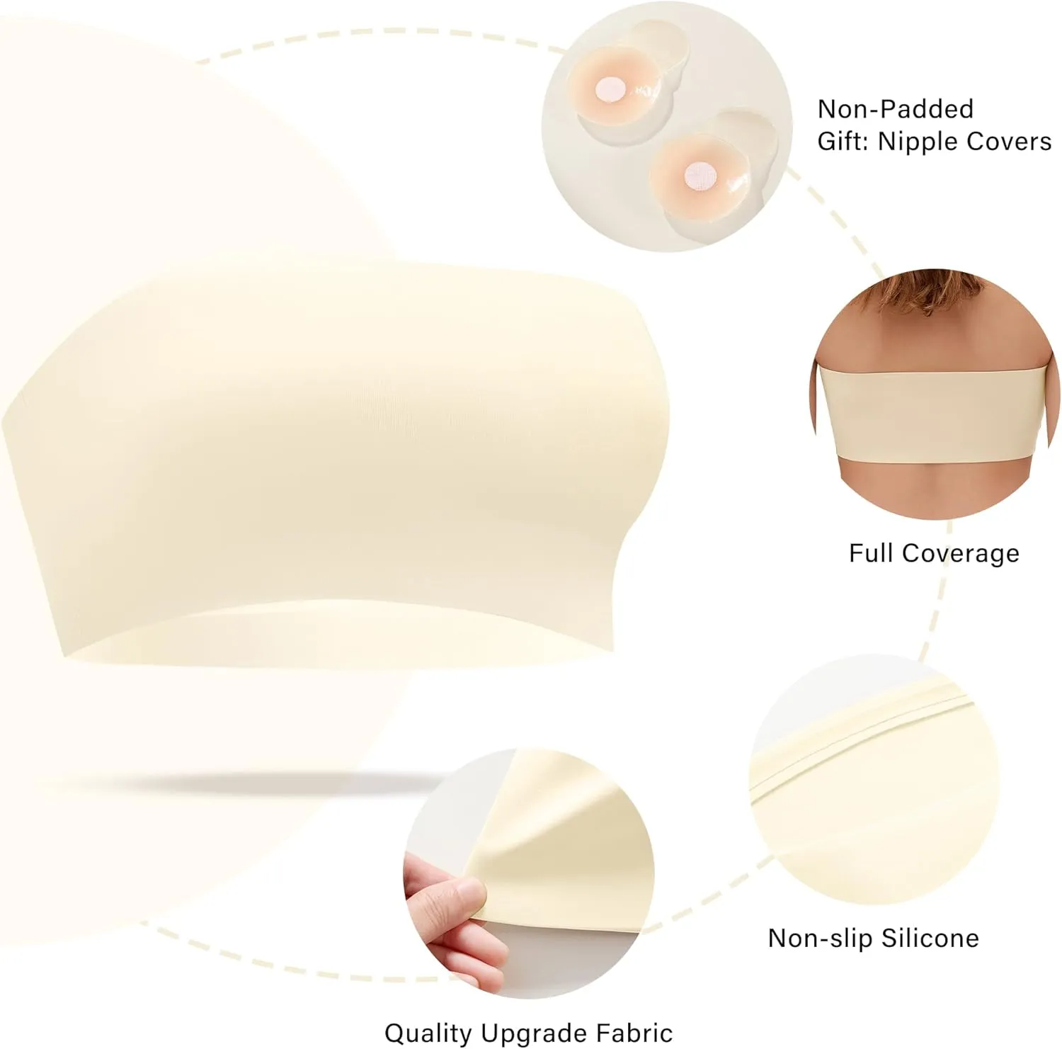 DEANGELMON Strapless Bras for Women Non-Slip Silicone Bandeau Seamless Tube Top Bralette Comfy Non Padded Stretchy Stylish