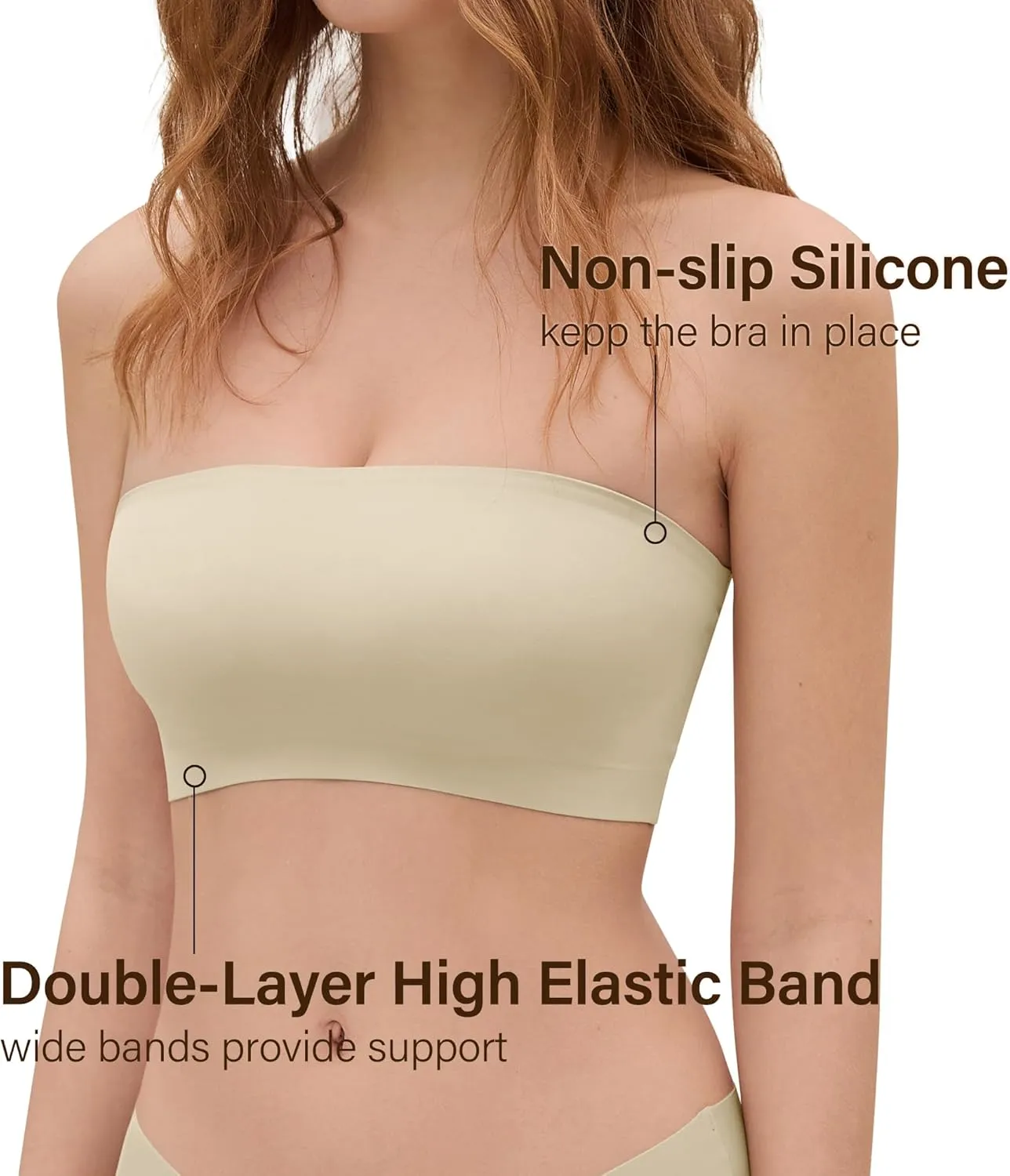 DEANGELMON Strapless Bras for Women Non-Slip Silicone Bandeau Seamless Tube Top Bralette Comfy Non Padded Stretchy Stylish