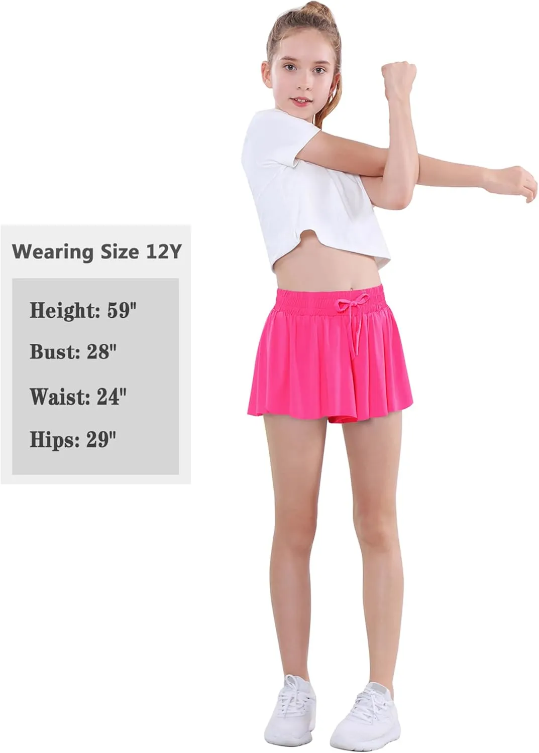 EXARUS Girls Butterfly Shorts Flowy Dance Athletic 2 in 1 Cheer Skorts Flutter Skirt Running Preppy Clothes Kids 6-14Y