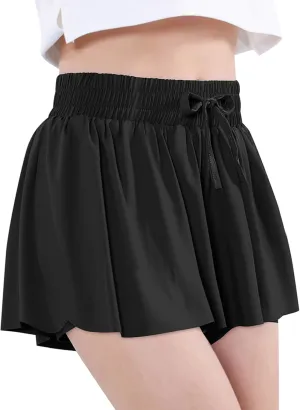 EXARUS Girls Butterfly Shorts Flowy Dance Athletic 2 in 1 Cheer Skorts Flutter Skirt Running Preppy Clothes Kids 6-14Y