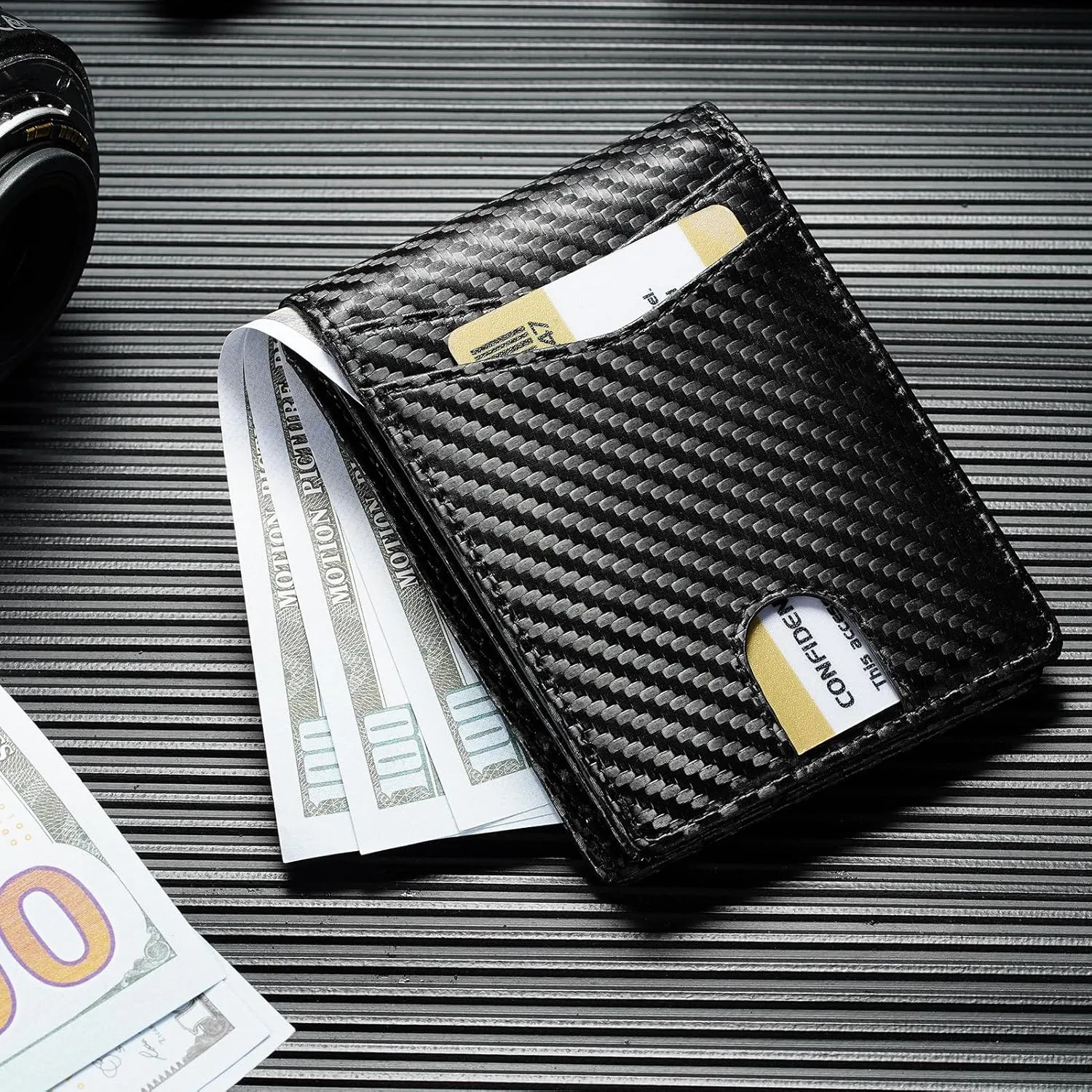 furid Apple Airtag Wallet Men Slim: Air Tag Wallet with Airtag Holder, RFID Blocking, Bifold, Front Pocket, Minimalist Card Wallet, Carbon Fiber Wallet