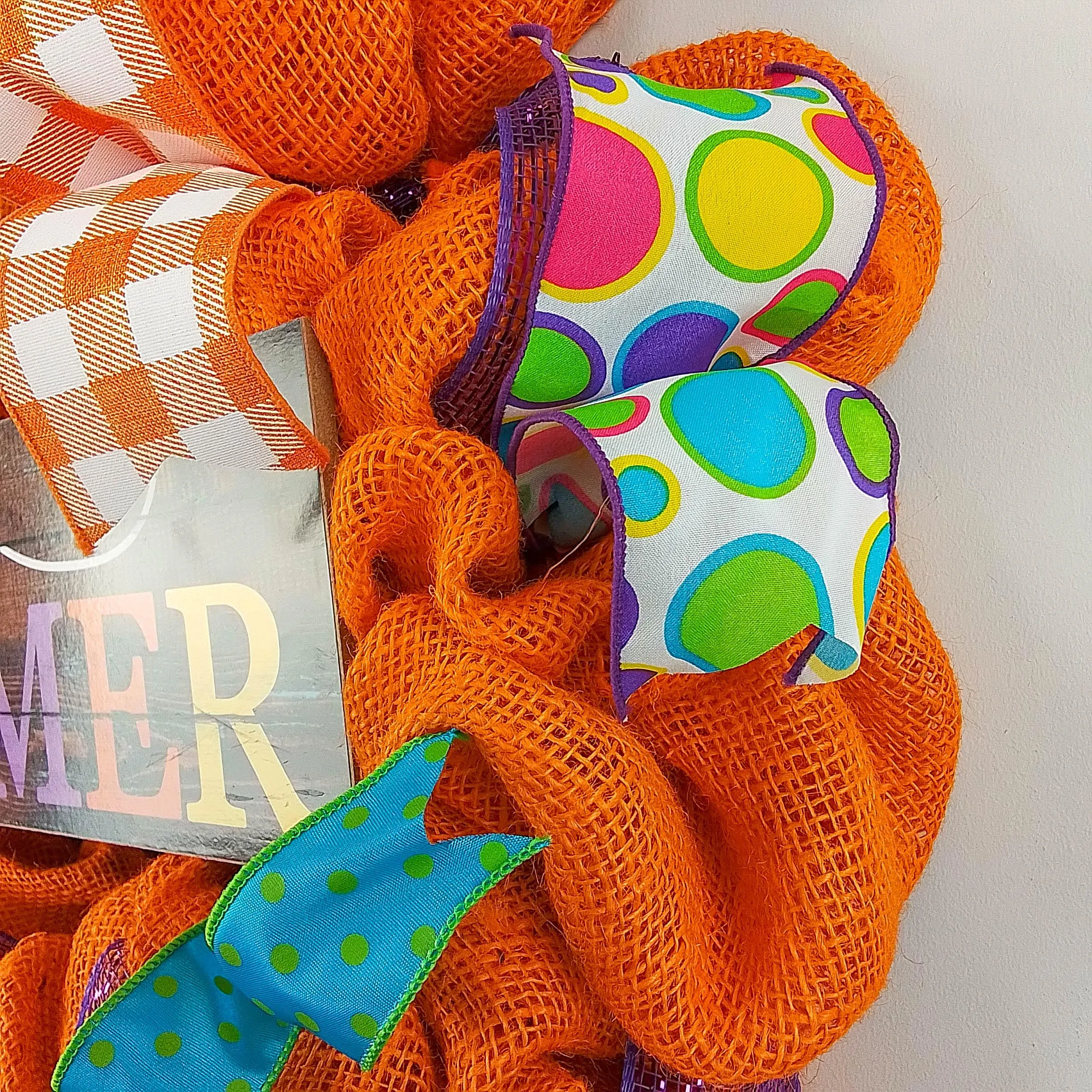 Hello Summer Wreath | Orange Burlap Wreath | Colorful Outdoor Mesh Wreath