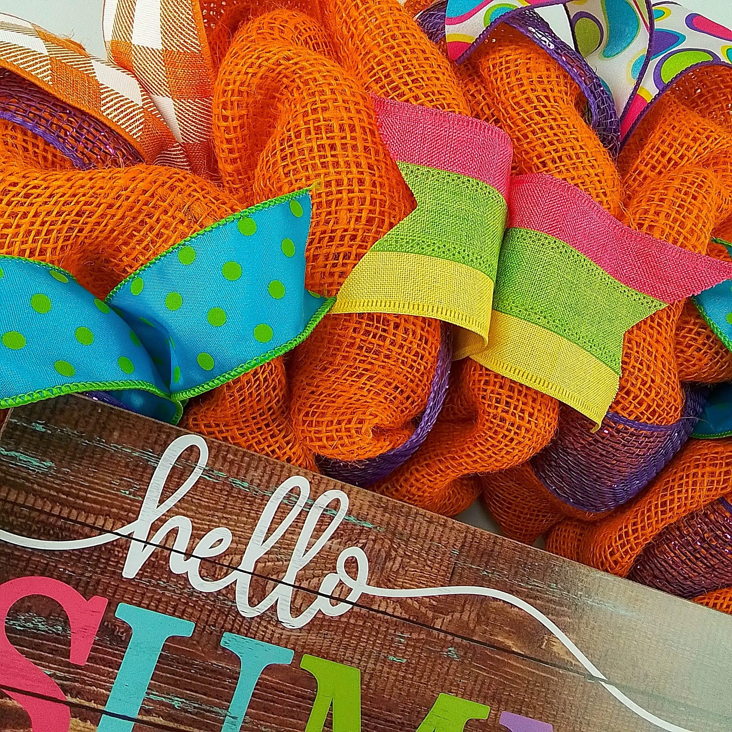 Hello Summer Wreath | Orange Burlap Wreath | Colorful Outdoor Mesh Wreath