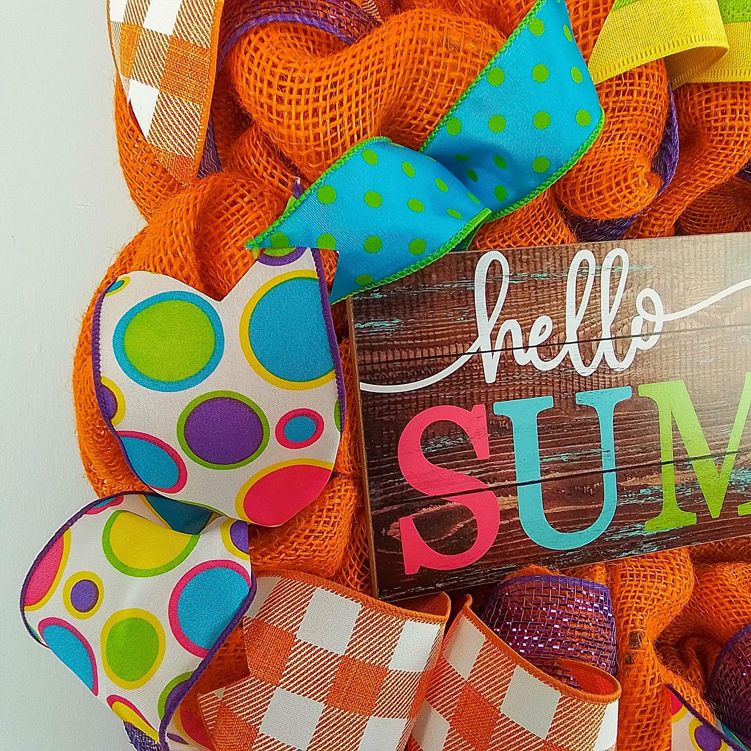 Hello Summer Wreath | Orange Burlap Wreath | Colorful Outdoor Mesh Wreath