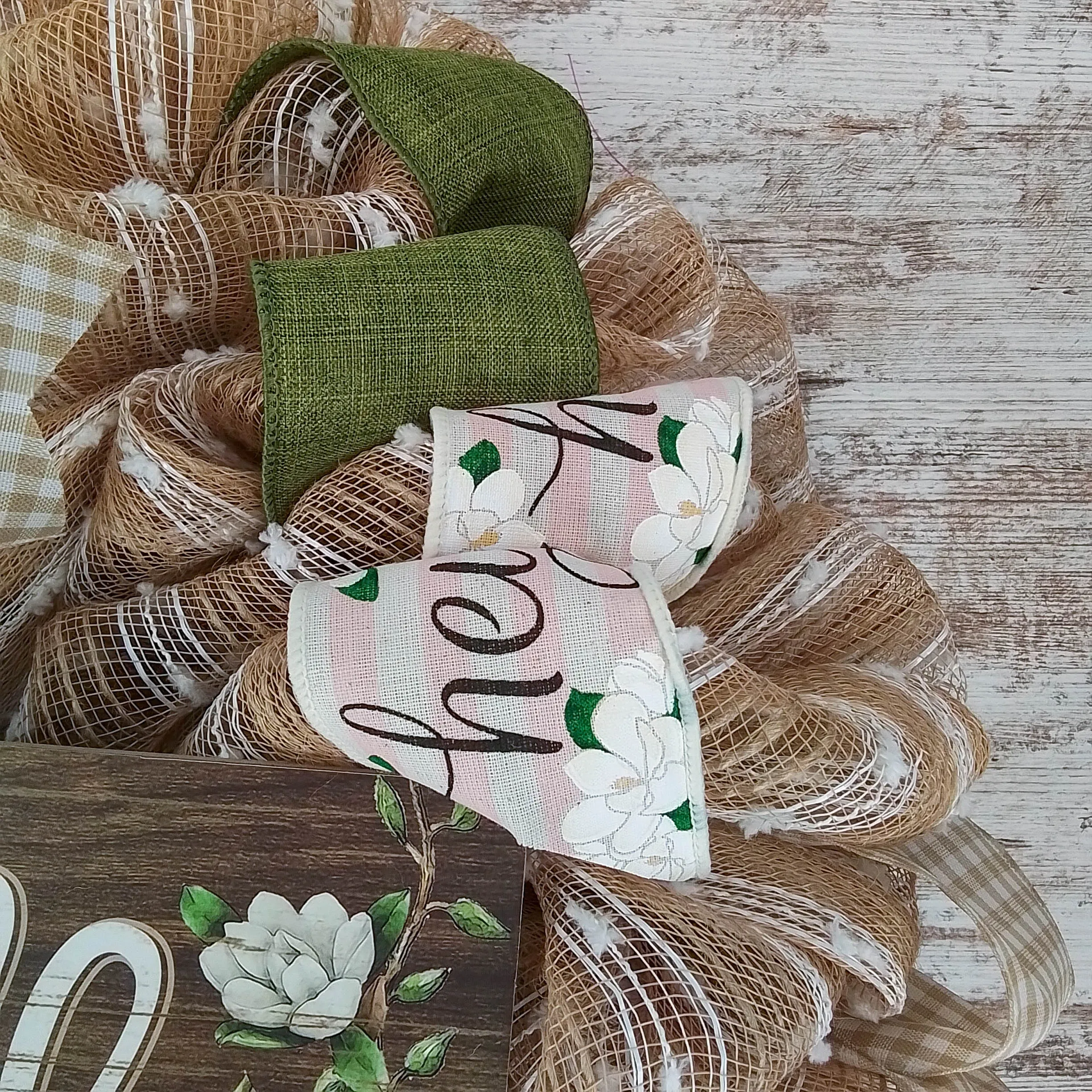 Hey Y'all Everyday Front Door Wreath | Moss Burlap White Year Round Gift