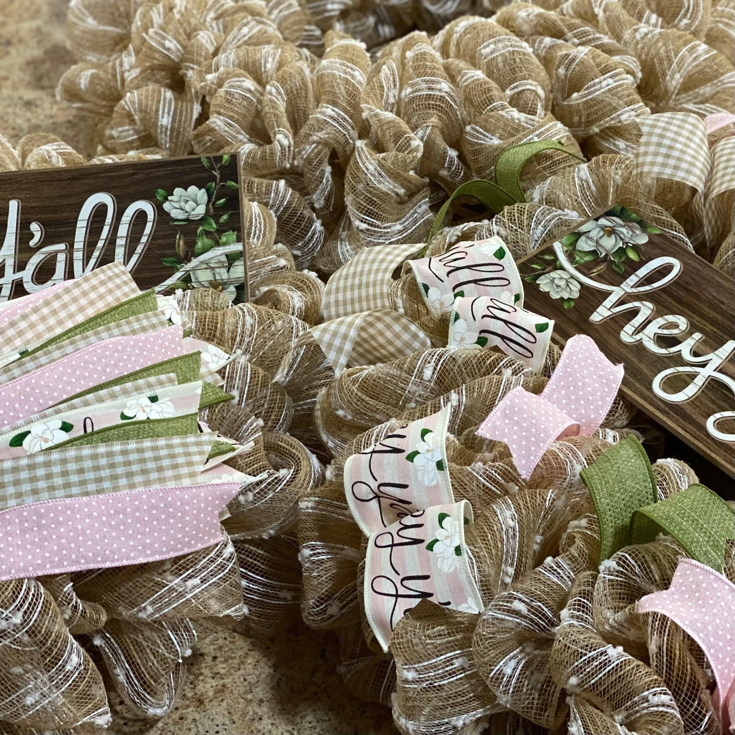 Hey Y'all Everyday Front Door Wreath | Moss Burlap White Year Round Gift
