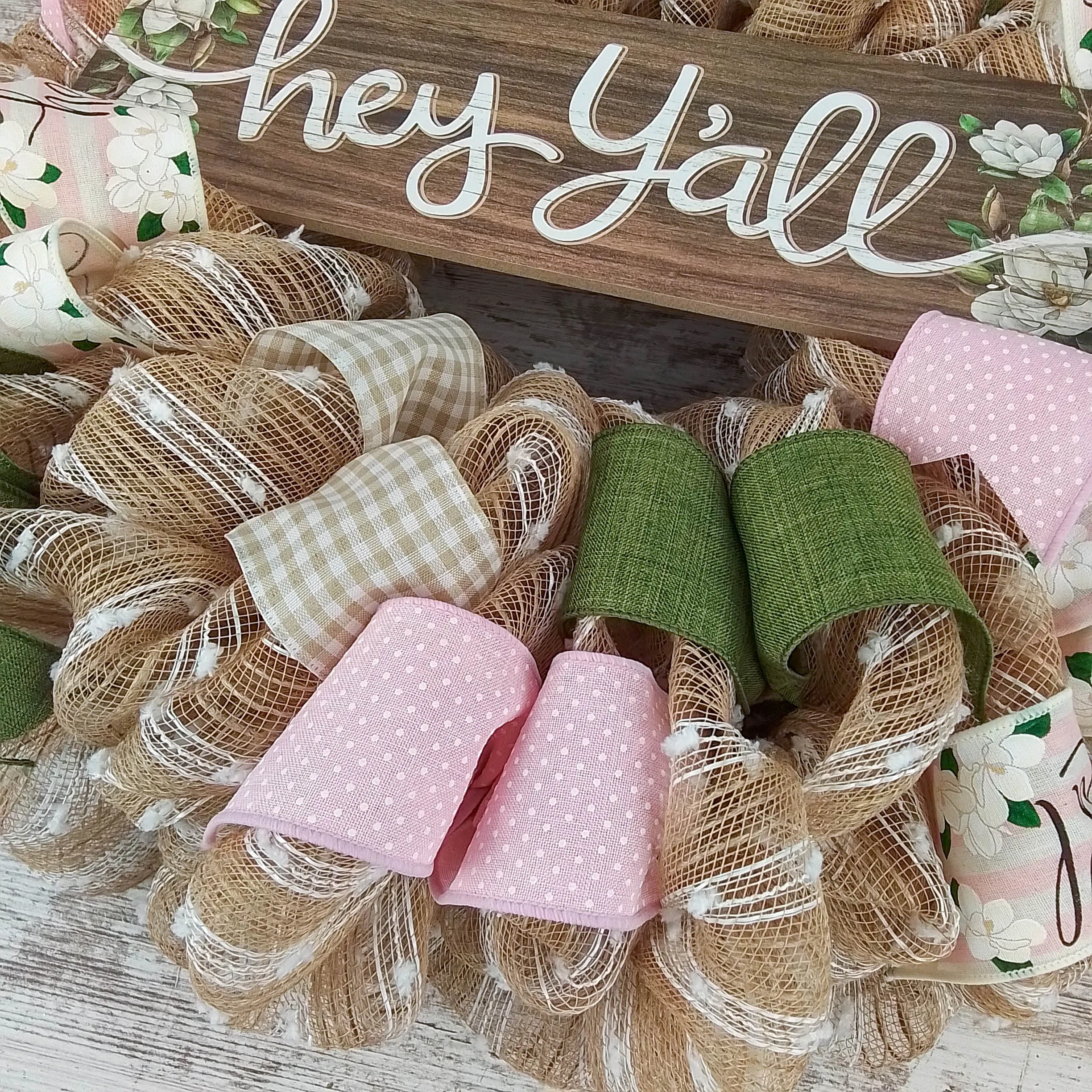 Hey Y'all Everyday Front Door Wreath | Moss Burlap White Year Round Gift