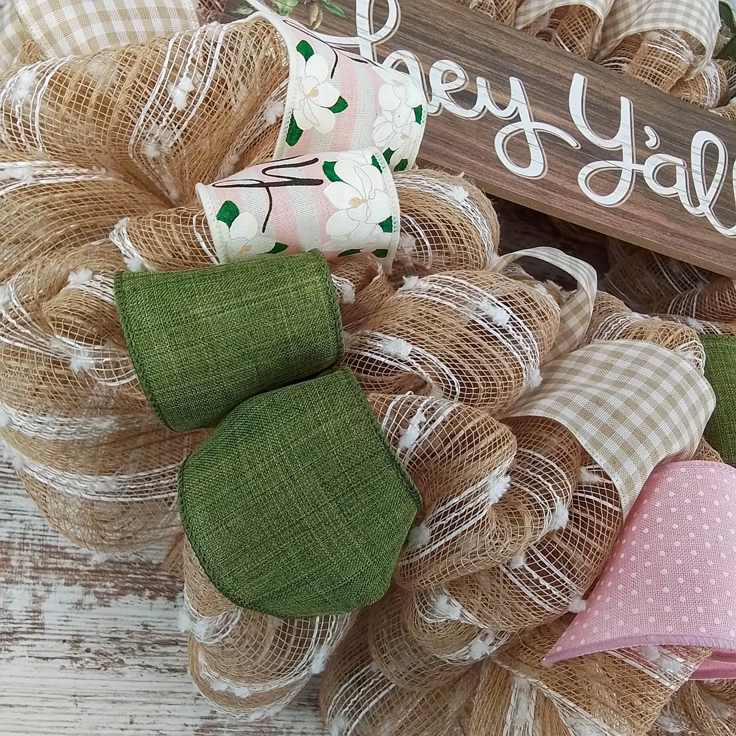 Hey Y'all Everyday Front Door Wreath | Moss Burlap White Year Round Gift