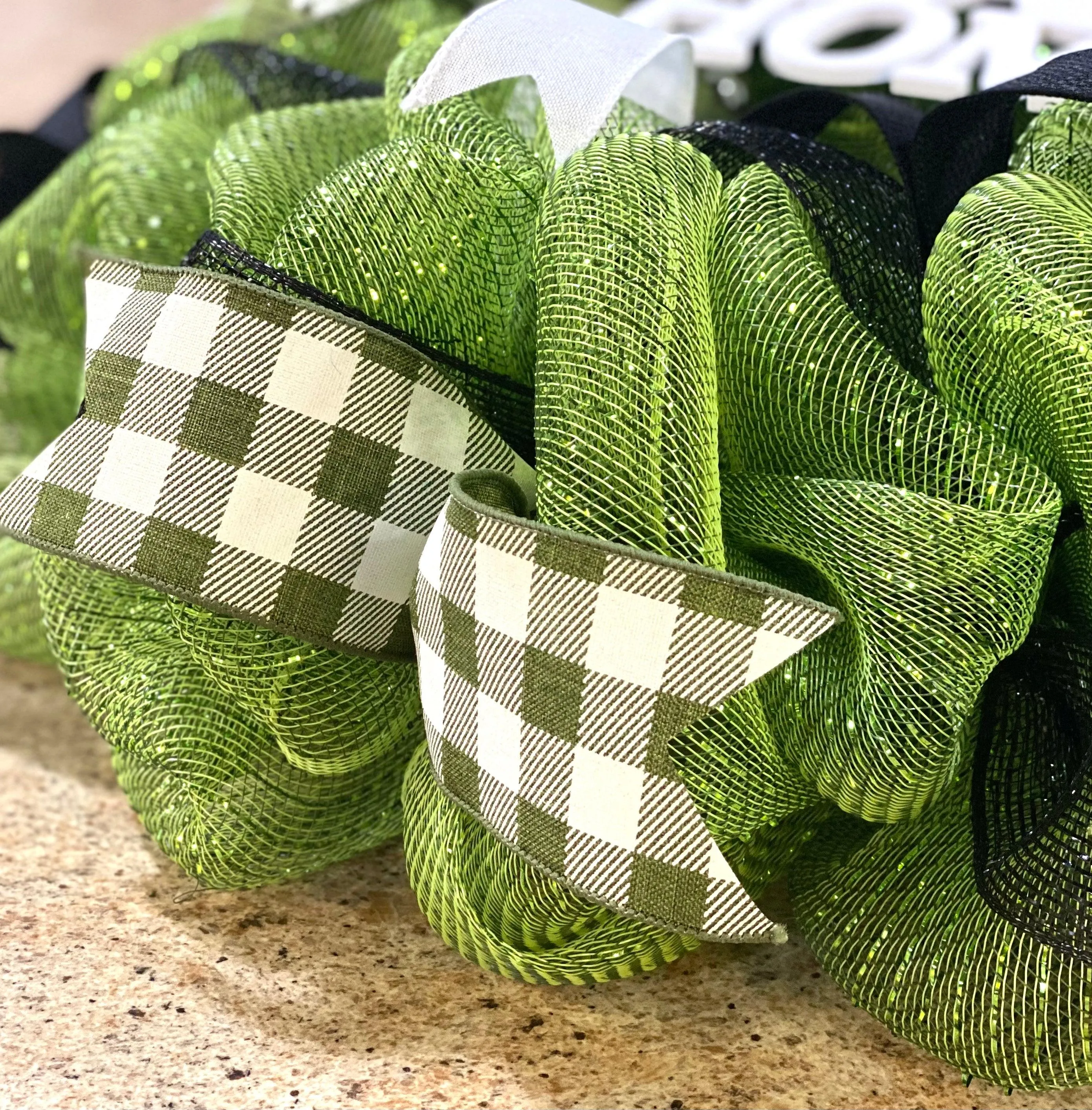 Home Sweet Home Wreath | Cotton Spring Everyday Door Wreath | Moss Green Black White