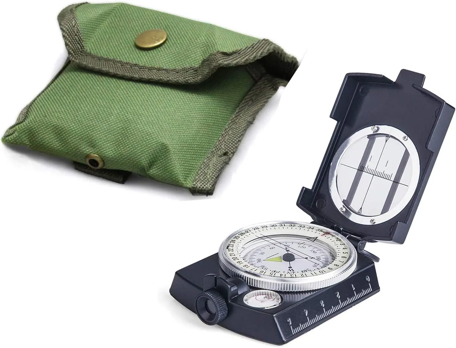 Hovico Multifunctional Compass, Military Lensatic Sighting Compass, Metal Military Waterproof High Accuracy Compass with Map Measurer for Camping, Hiking, Backpacking, Boy Scout,Navigation, Boating