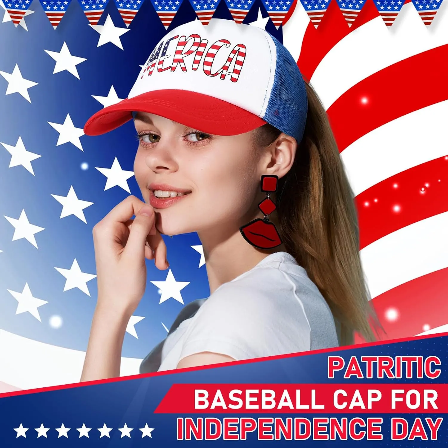 Jeyiour 12 Pcs Patriotic American Flag Hat 4th of July Baseball Cap Adjustable Trucker Hat Mesh Cotton Cap for Men Women