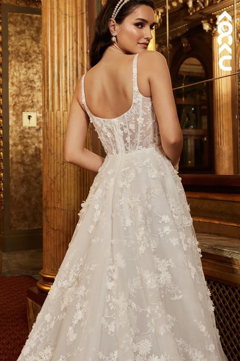 K1946 - Glamorous & Dramatic Square Straps A-line Wedding Dress With Applique