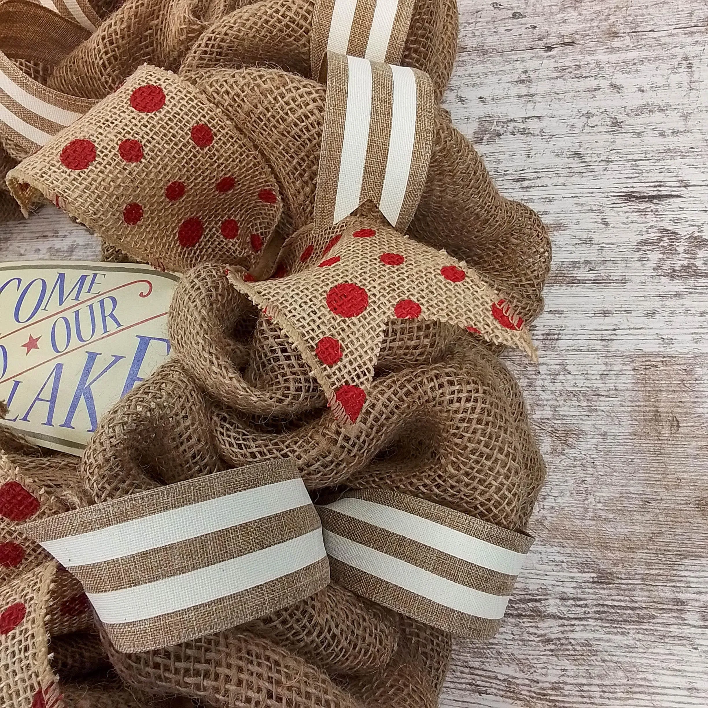 Lake Summer Wreath - Pool Spring Beach Lake House Decor - Burlap Red Navy Blue