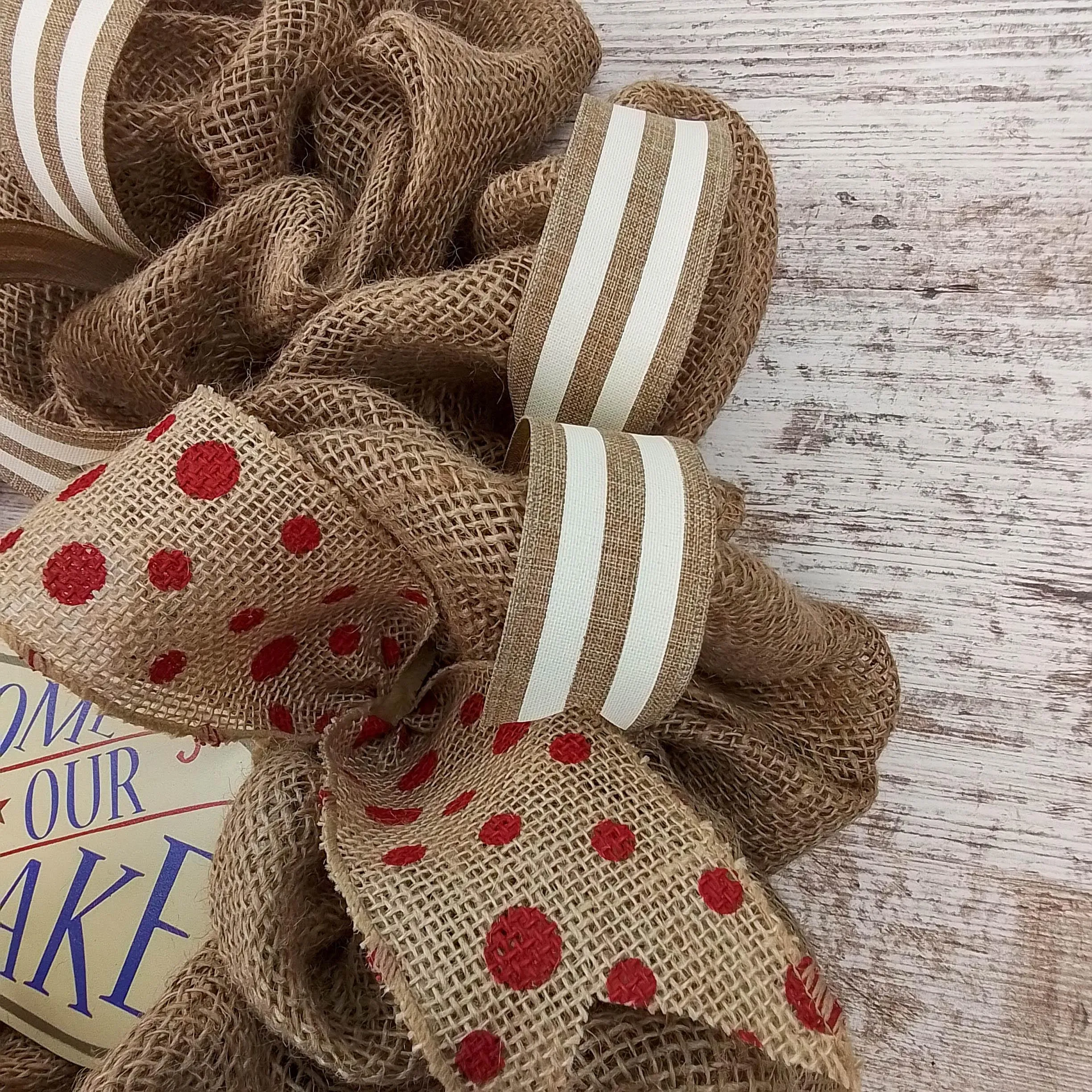 Lake Summer Wreath - Pool Spring Beach Lake House Decor - Burlap Red Navy Blue