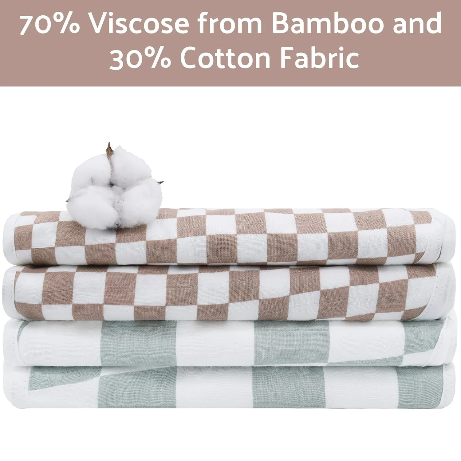 LifeTree Muslin Baby Burp Cloths Sets for Unisex - 2 Pack Large 70% Viscose from Bamboo and 30% Cotton Burping Cloths for Newborn, Baby Girls and Boys (Checkered)