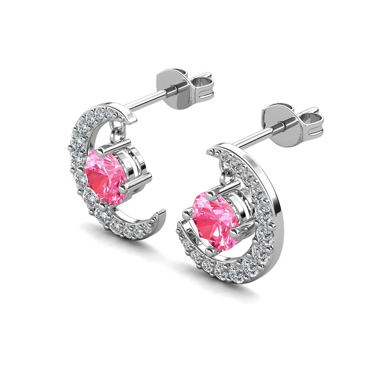 Luna Birthstone Stud Earrings 18k White Gold Plated with Round Cut Crystals