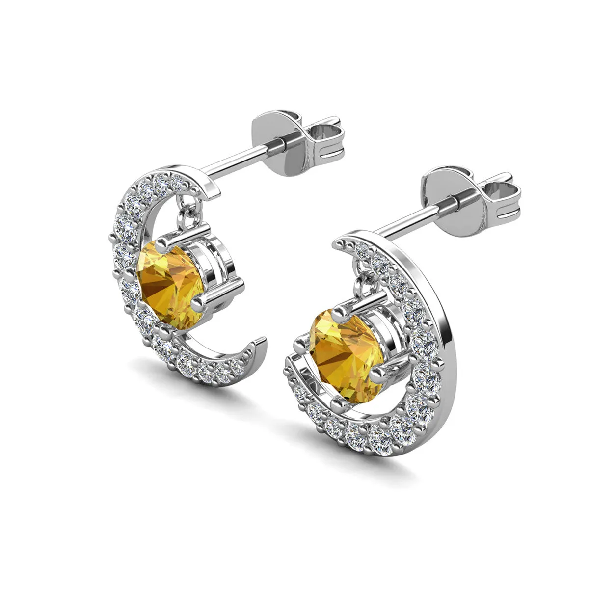 Luna Birthstone Stud Earrings 18k White Gold Plated with Round Cut Crystals