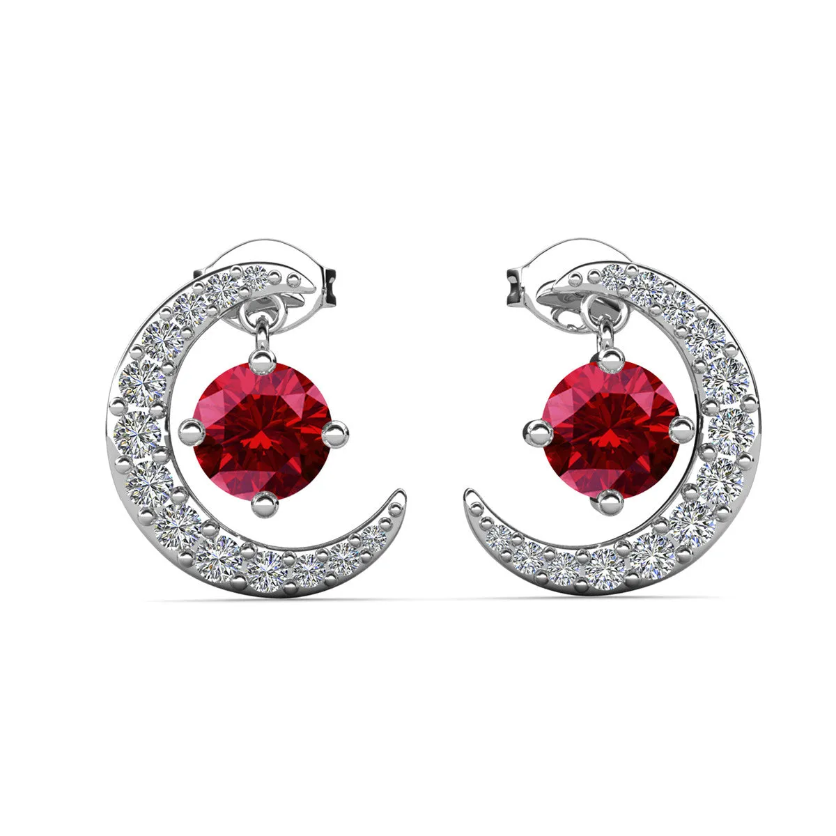 Luna Birthstone Stud Earrings 18k White Gold Plated with Round Cut Crystals